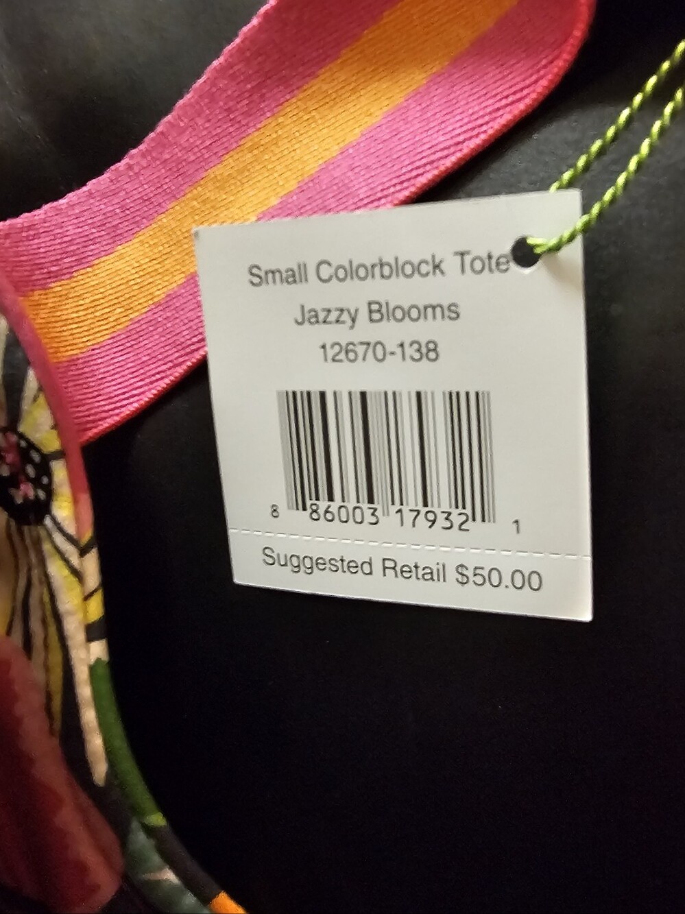Vera Bradley Hot Pink & Orange Canvas Tote with Floral Trim NWT - Picture 16 of 16